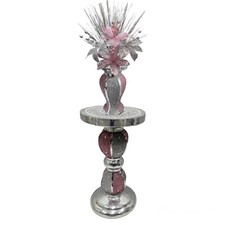 Pink Silver Table And Vase With Flowers Mosaic Crushed Crystal Romany Bling💎