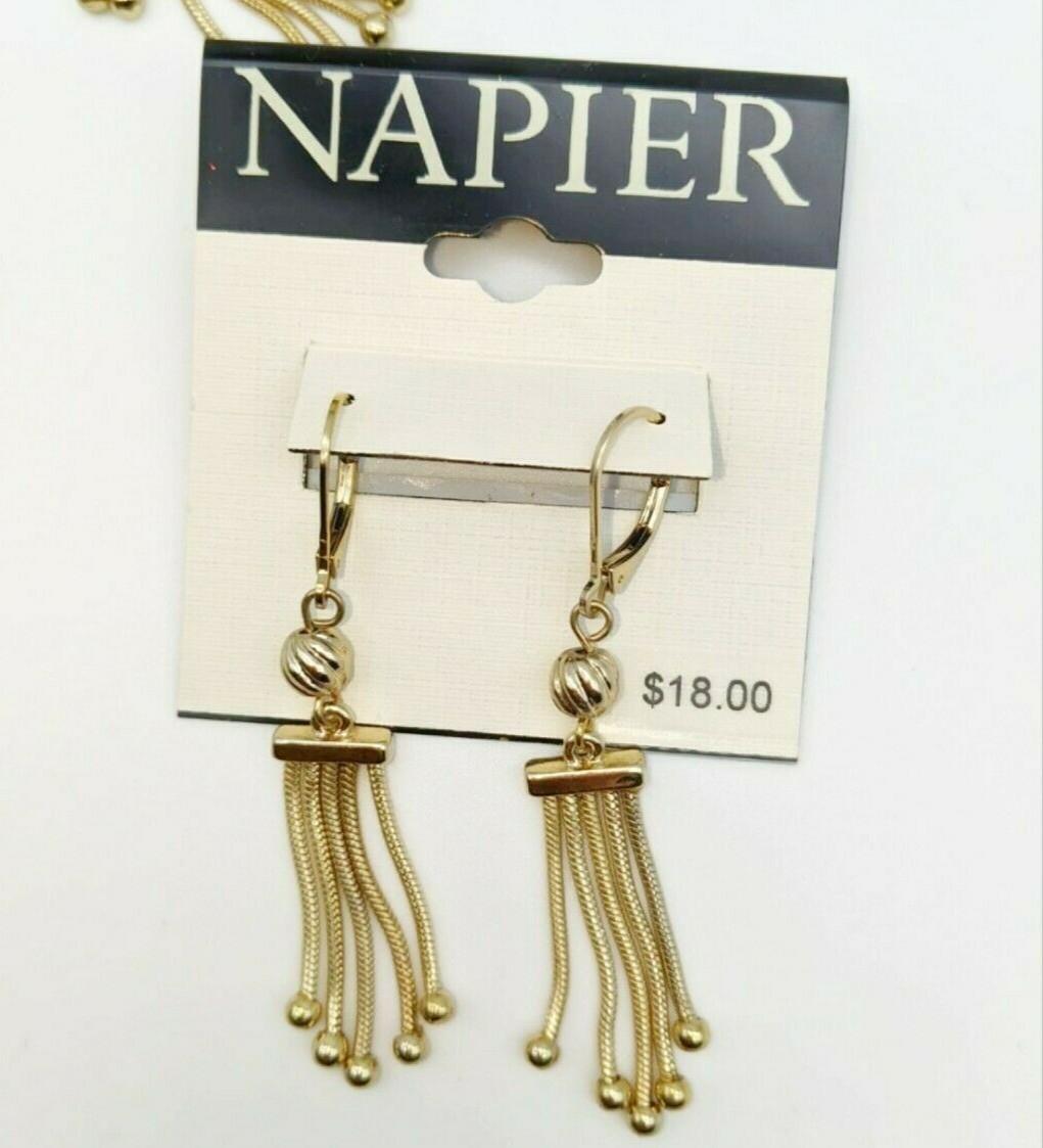 Napier Gold-tone Fringe Engraved Dangle/Drop Earrings NWT