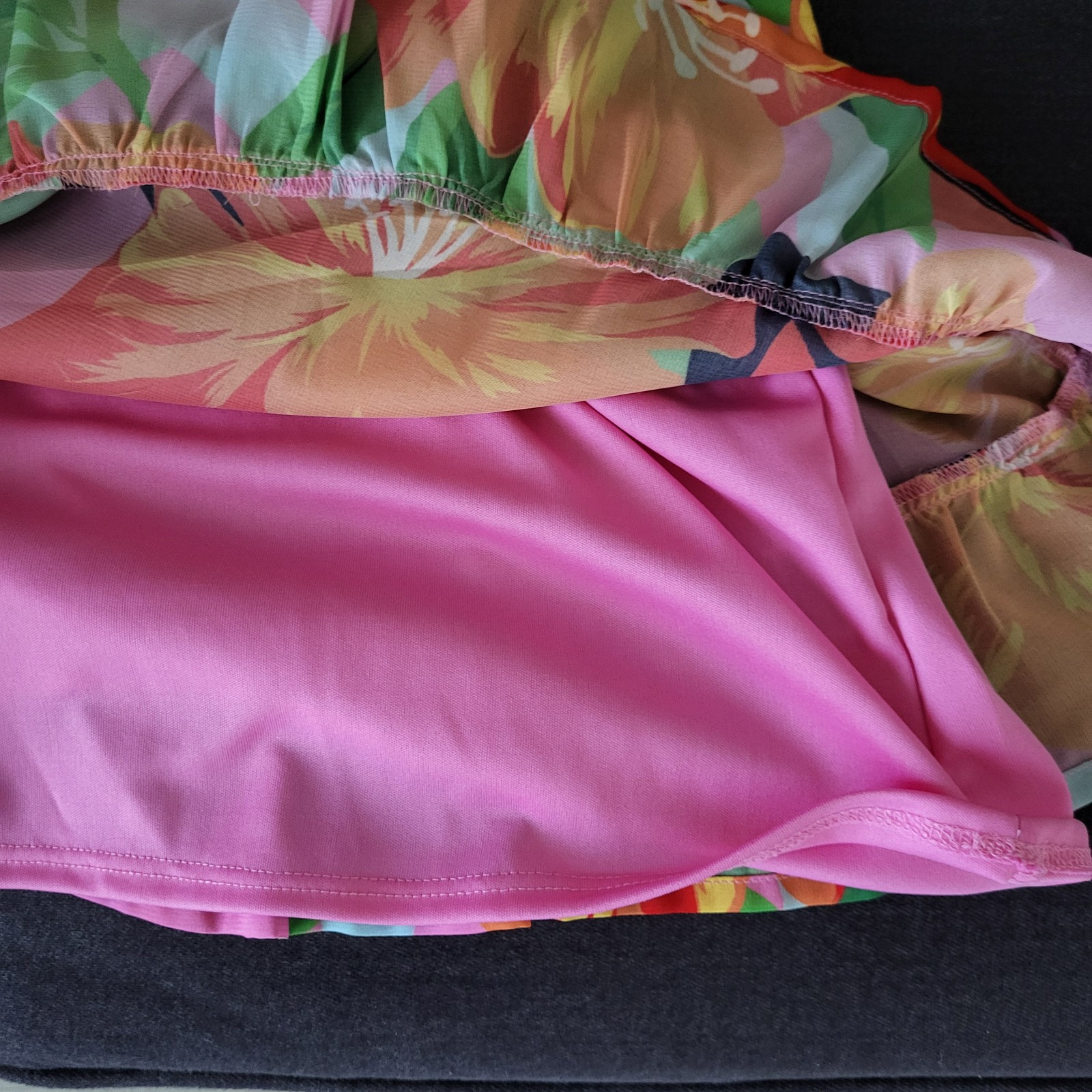 Collective Concepts Dress Womens M Pink Floral Open Shoulder Short