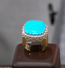 Rarities Carol Brodie Gold Plated Turquoise Colored Magnesite Diamond Ring 7 NWT