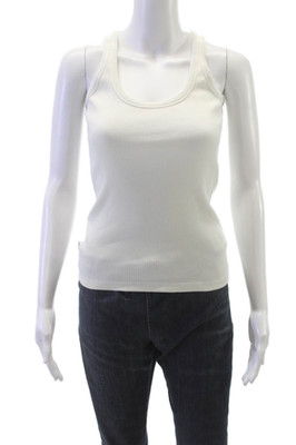 Mikuta Women Basic Tank Ivory Scoop Neck Sleeveless Cotton Size XS