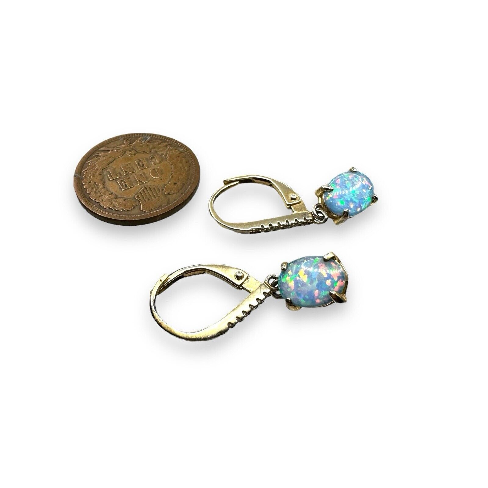 Opal Sterling Silver Leverback Dangle Earrings Wh… - image 6