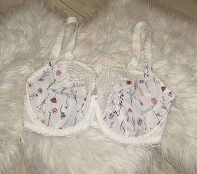 Freya 400802 Daydreaming Underwire Plunge Bra Floral Lace Womens US 30H White