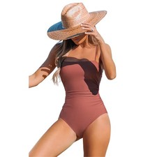 Cupshe Women's Sandy Shirred Strappy Cutout One Piece Swimsuit Brick Size Small
