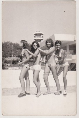 Sunlit Chain Of Joy In Mid-Summer Play Bikini Young Women Move In Rhythm Beach