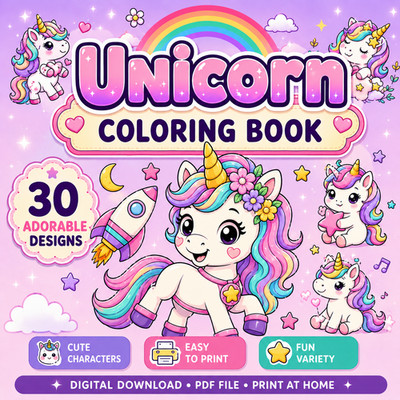 DIGITAL CONTEN - Unicorn Coloring Book: For Kids Ages 4-8 PRINTABLE