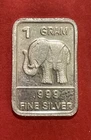 Fine Sliver 1 Gram Bar With Cute Elephant! Lightly Toned Pure .999 Silver!