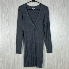 Guess Charcoal Grey Long Sleeve V-Neck Ribbed Fitted Sweater Dress, XL