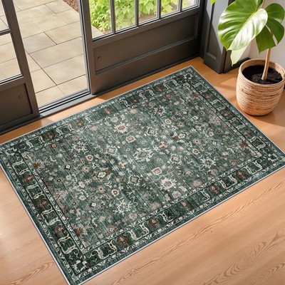 TOPRUUG 2x3 Washable Entry Rug, Kitchen Runner, Non-Slip, Dark Green Multi-Color