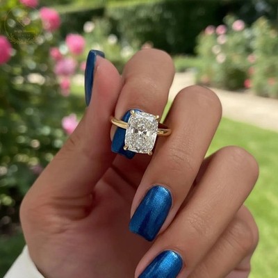 4.00Ct Elongated Cushion LAb Created Diamond Engagement Ring Yellow Gold Plated