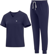 Medical Scrubs Set for Women V-Neck Top Jogger Pants Nursing Uniform Scrub Suit