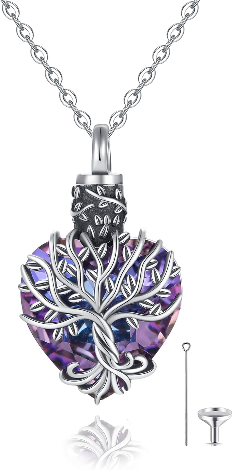 Tree of Life Cremation for Ashes Teardrop Sterling Silver Urn Necklace Pendant K