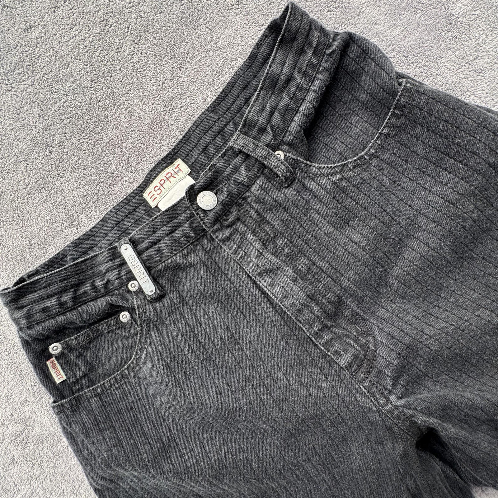 Vintage Esprit Jeans Womens 11/12 Black Pinstripe High Rise Tapered Denim 90s