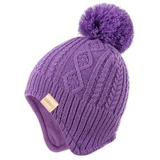 Kids Winter Beanie Hat and Scarf Set with Pom Pom for Girls, Childrens Thick ...