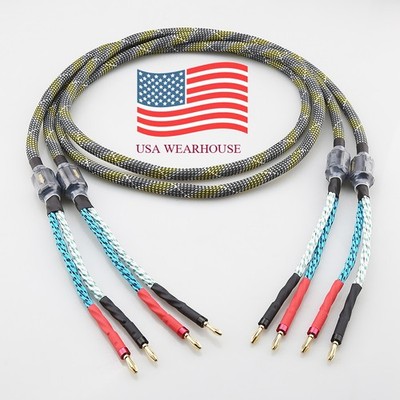 Pair 9AWG HiFi Audio Speaker Cable OFC Copper Wire with Gold Plated Banana Plug