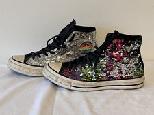 Converse Pride Reversible Sequin High Top Trainers UK 9 Silver Rainbow All Star