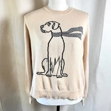 Alashan Woofington Dog W/Scarf Cotton Cashmere Size L Ivory Pullover Sweater EUC