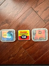 Set of three Compact Flash Cards: Lexar 16 MB, Toshiba 1GB, Kodak 1GB