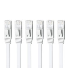 Cat 6 Ethernet Cable 7ft 6 Pack White, High Speed Flat Gigabit LAN Patch Cord