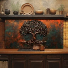 Tempered Glass Kitchen Backsplash, Tree of Life Stove Back Top Cover, Splashb...
