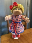 1980s Cabbage Patch Kid Blonde Hair Green Eyes Patriotic Stars And Stripes Dress