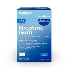 Amazon Basic Care Uncoated Nicotine Polacrilex Gum 2 mg, Original Flavor, Sto...