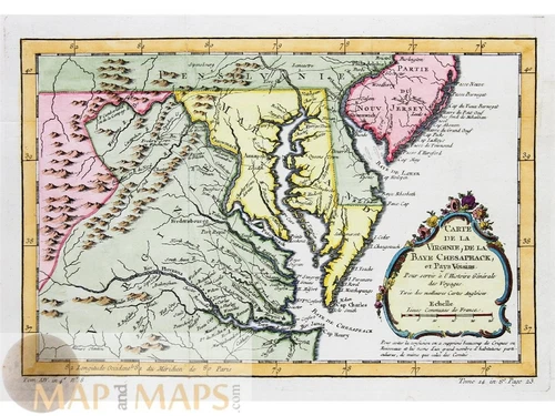 Virginia and Chesapeake Bay - Antique map Colonial settlements by Bellin 1747