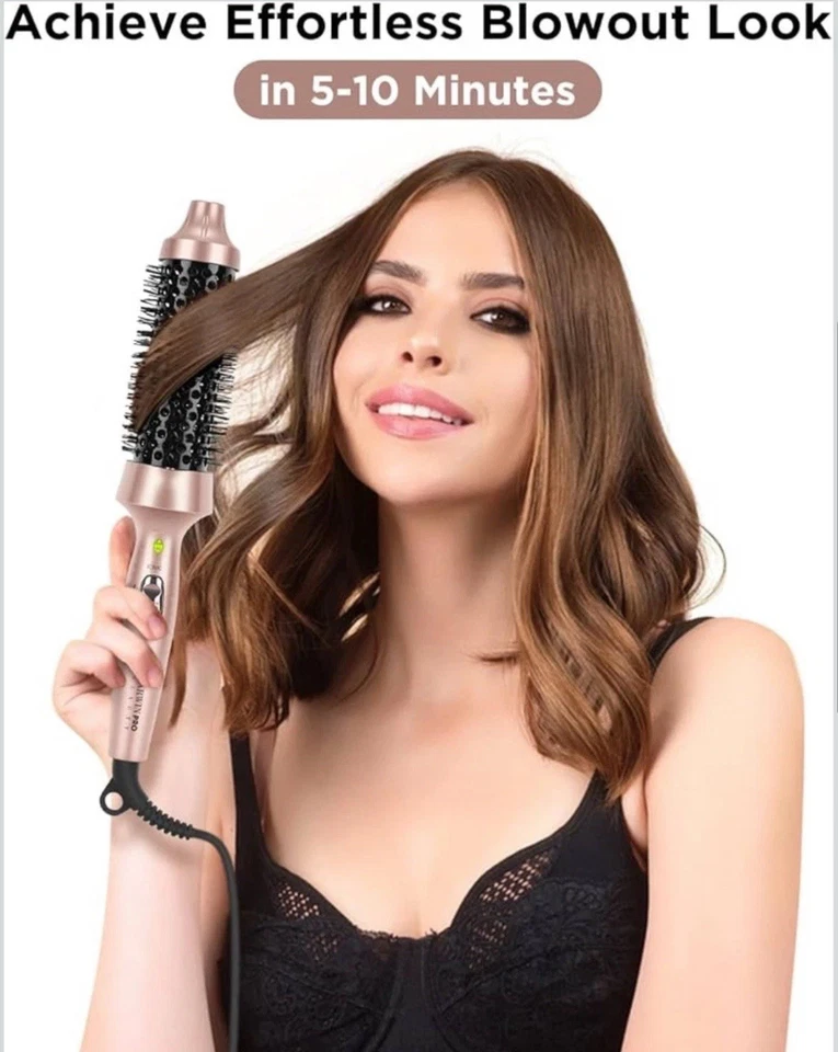 Hot Hair Curling Brush Comb Thermal Heated Round Ionic Curler Ion Technology - Image 3 of 4