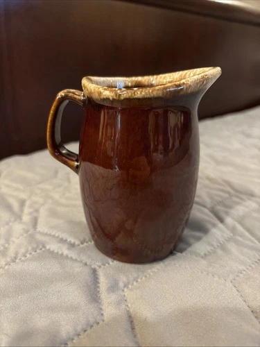 Vintage Hull Oven Proof USA Brown Dripware Creamer Small Pitcher Vase