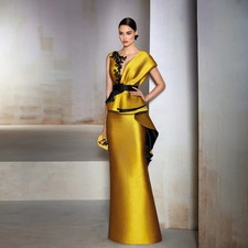 Gold Mermaid Mother of the Bride Dresses O Neck Customized Short Sleeves Wedding