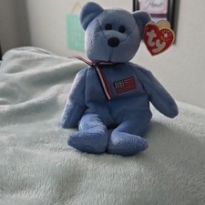 Ty Beanie Babies America Bear Blue Plush with Flag Tag 2001