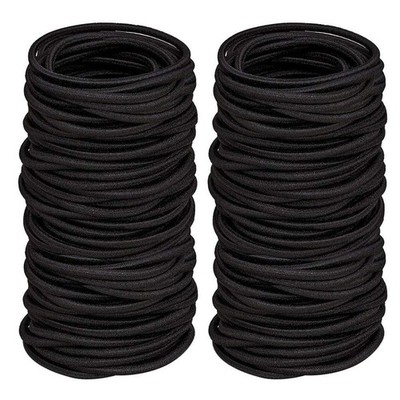 100 Elastic Hair Ties 2mm Soft Bands,No Metal,for Women, Men, Girls, Kids, Black