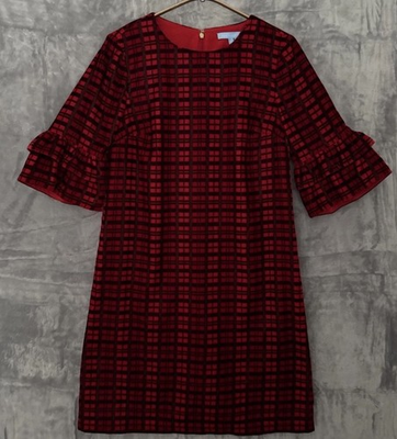 #ad Draper James Dress Womens Size 2 Red Plaid Midi Holiday Ruffles Feminine Dainty $26.88