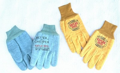 Vtg KAPLAN BROS Fleece Aqua work Gloves & Yellow-gold Work Gloves*sz L*x2 Pair
