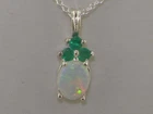 925 Sterling Silver Natural Fiery Opal & Emerald Pendant & 16"18" or 20" Chain