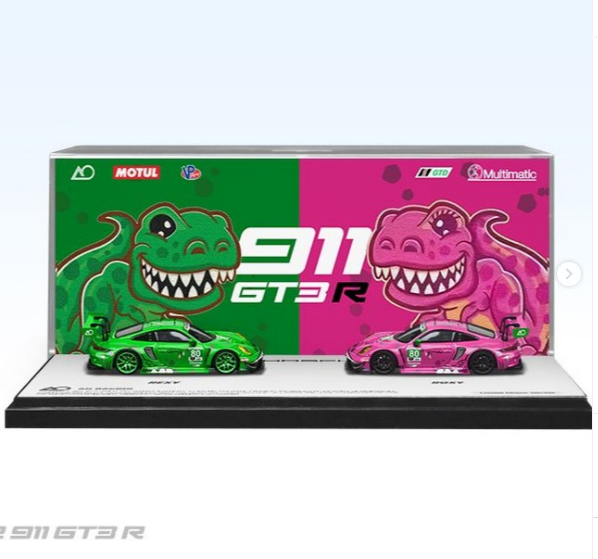 STAR RACE Porsche 911 GT3 Tyrannosaurus Green and Tyrannosaurus Pink Alloy Model