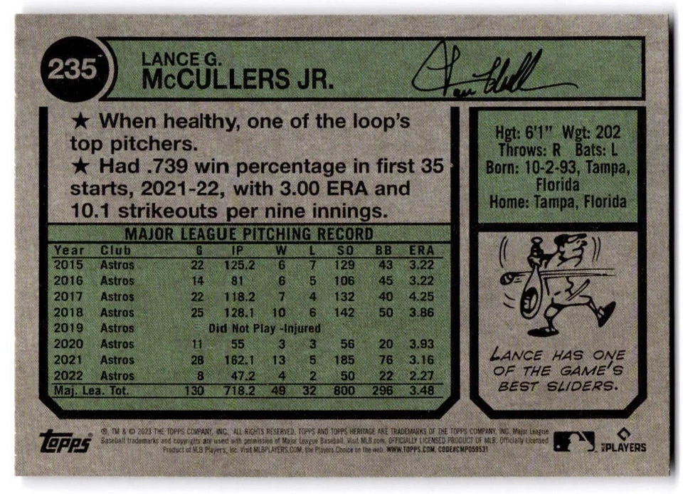 2023 Topps Heritage #235 Lance McCullers Jr. - Image 2 of 2