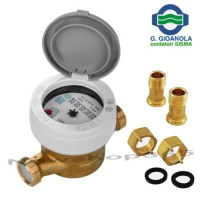 GIOANOLA CONTATORE PER ACQUA QUADRANTE BAGNATO E RACCORDI OTTONE 1/2-3/4-1"-1"1/4-1"1/2
