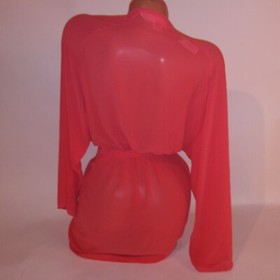 Vintage Victoria Secret Robe Kimono One Size Sexy Orange Sheer Tie Waist 2000