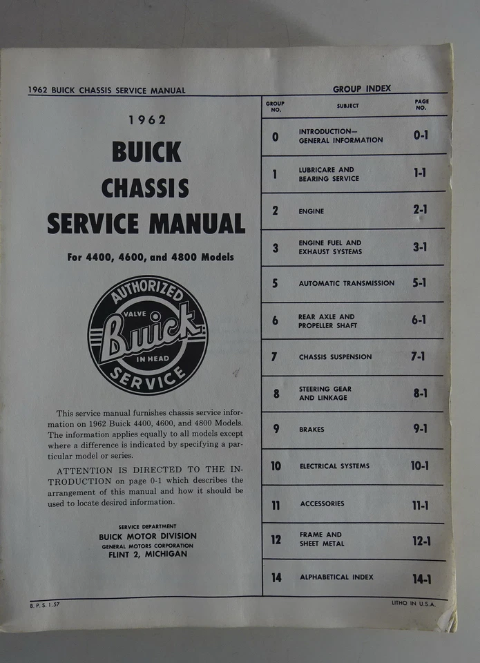 Manuale Officina Buick Lesabre, Invicta + Electra Di 1962 - Immagine 2 di 4