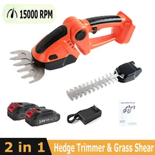 24V 9'' Cordless Grass Shear Shrubbery Trimmer 2-IN-1 Hedge Shears/Grass Cutters