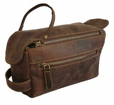 Buffalo Leather Toiletry Bag Mens Shaving Kit Women Cosmetic Organizer