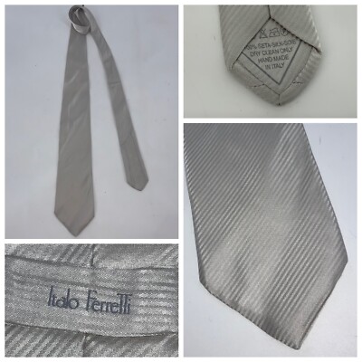 Italo Ferretti Neck Tie Silver Stripe Silk 3.5 x 60 Hand Made In Italy YGI U4-32