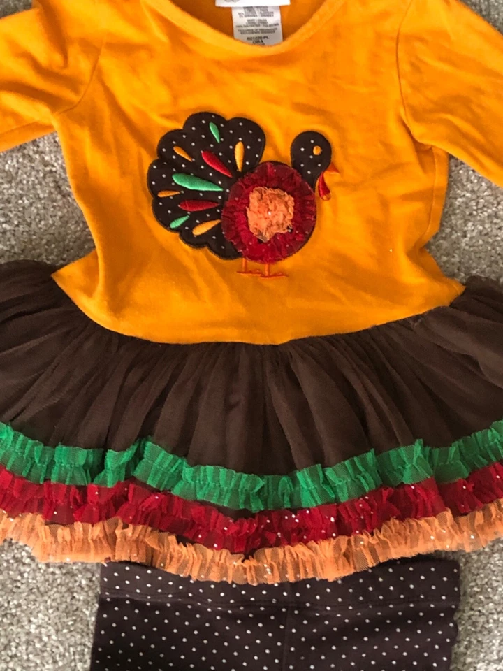 Bonnie Jean 女孩 2T Thanksgiving Turkey Ruffles Ribbon Sparkle Top Tunic Dressy — 第 2/4 张图片