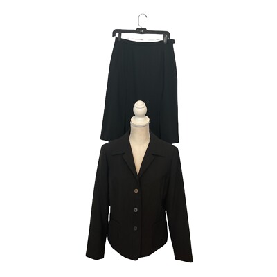 D. J. Summers Women 2-Piece Blazer Sz 8 Skirt Lined Pencil Pleated Lined Black 