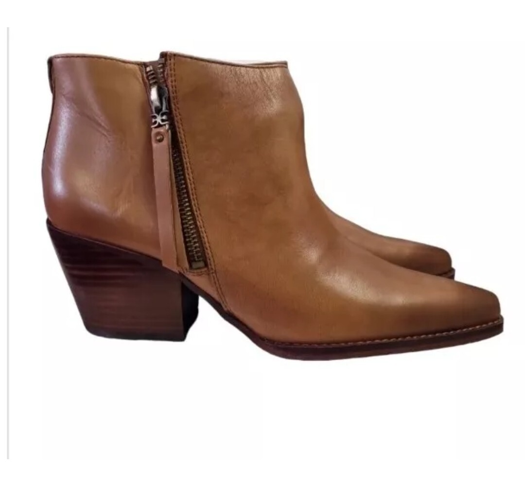 Sam Edelman Walden Tan Ankle Boots With Side Zip Womens Size EU 38