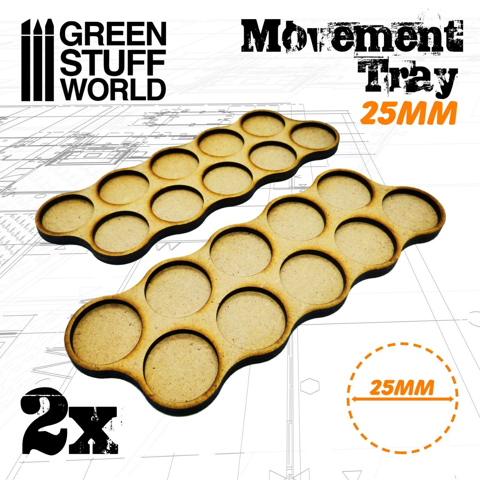 MDF Movement Trays 10 x 25mm - Warhammer Miniatures Scenery GSW
