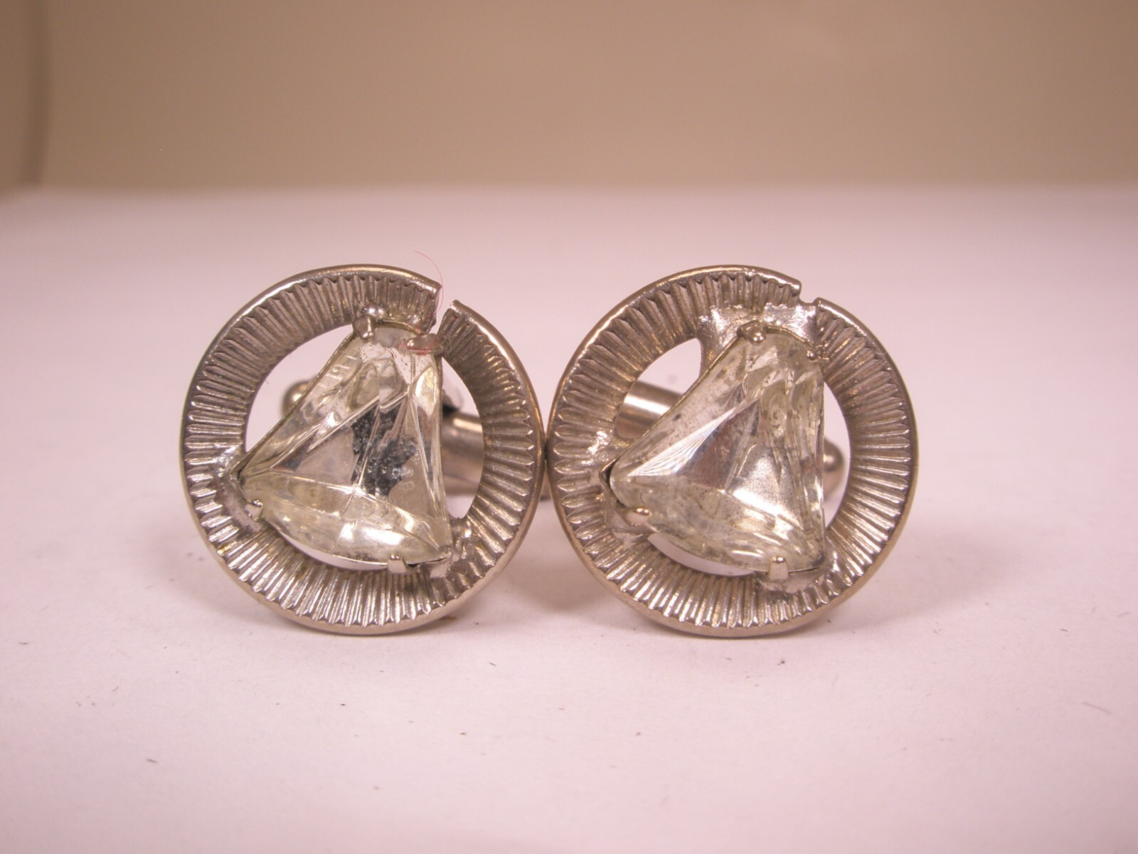 Triangular White Rhinestone Silver Tone Vintage S… - image 1