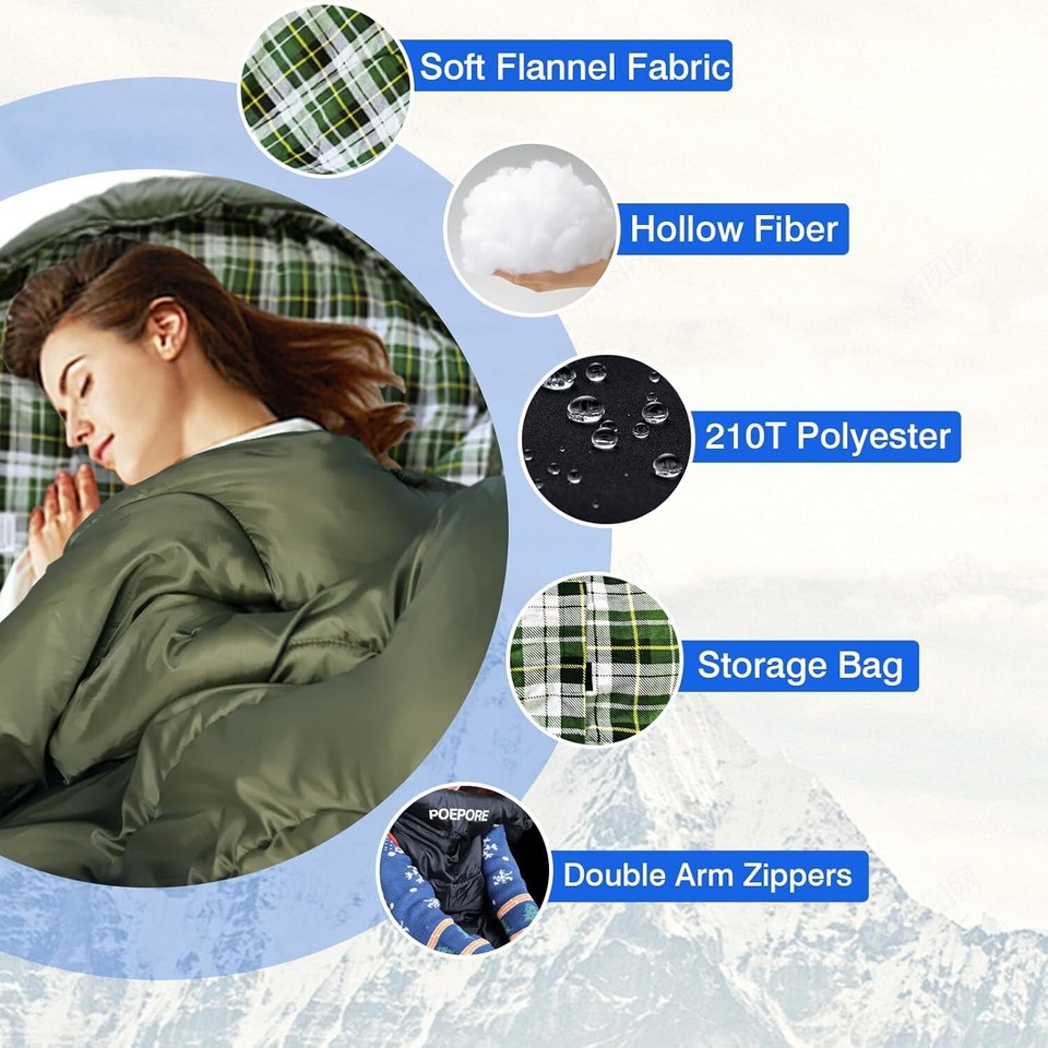 Flannel Sleeping Bag Cotton 0 Degree Cold Weather For Adults Xxl