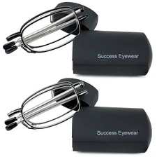 Reading Glasses 2 Pair Black and Gunmetal Readers Compact Folding Unisex